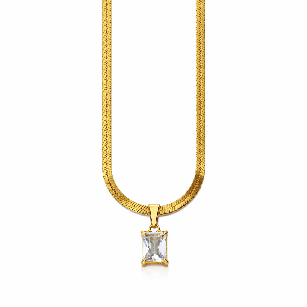 Crystal Square Pendant Gold Chain image 1