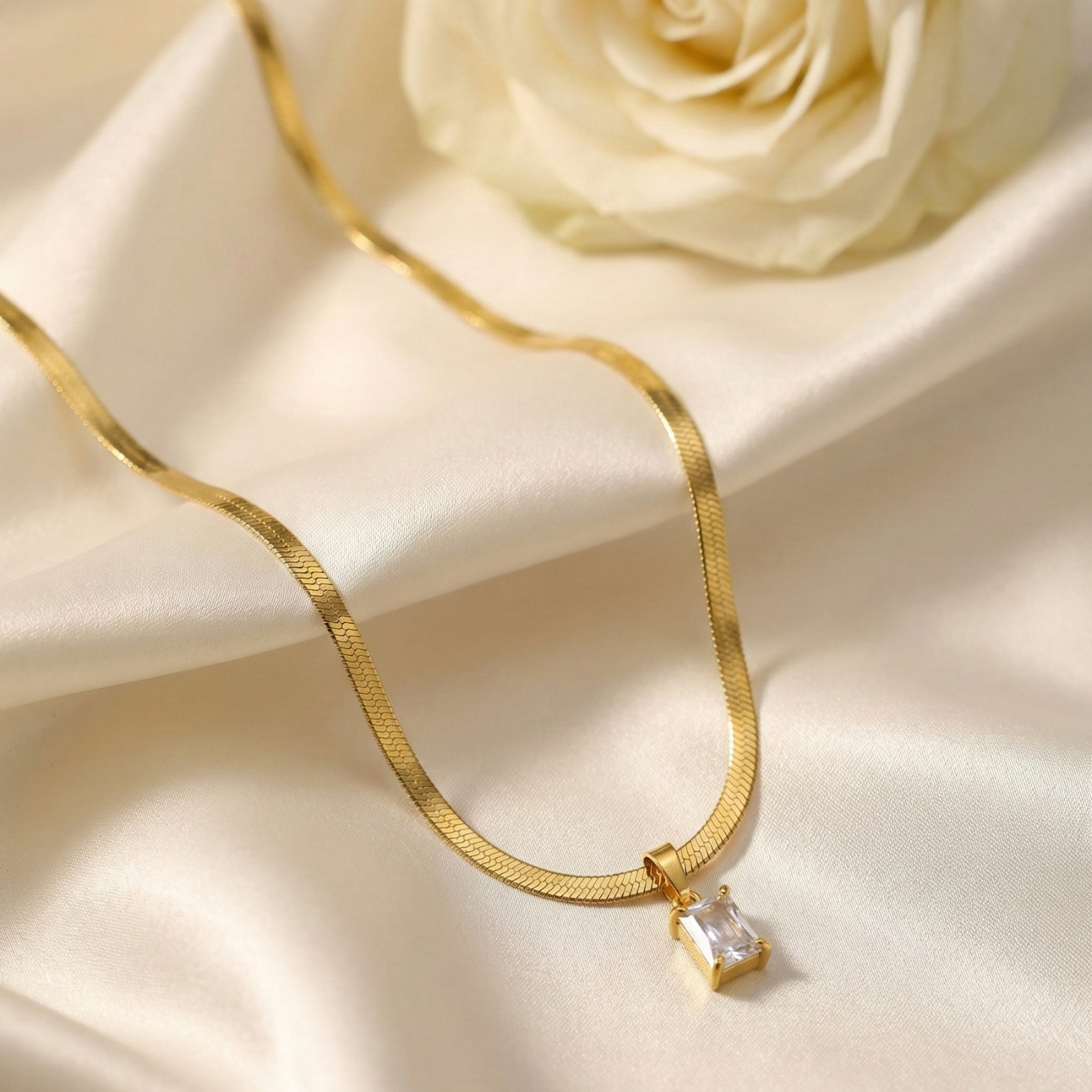 Crystal Square Pendant Gold Chain image 2