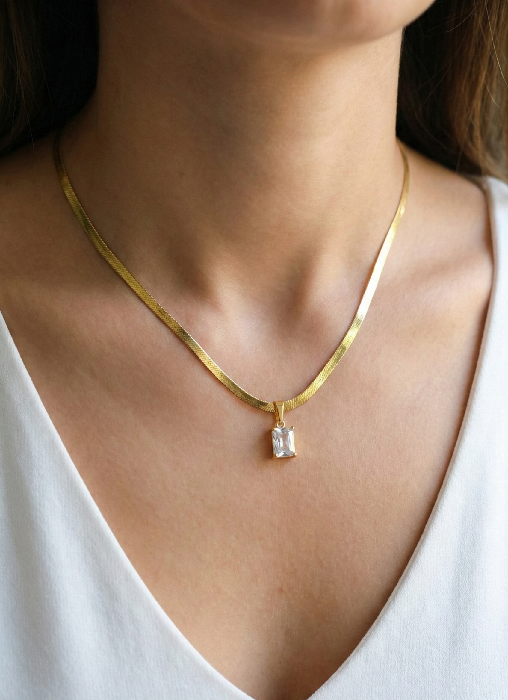 Crystal Square Pendant Gold Chain image 3