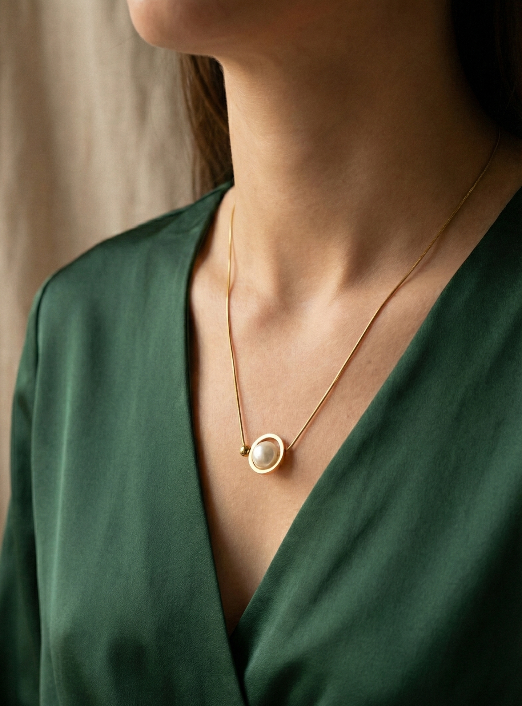 Luna Pearl Circle Necklace image 2