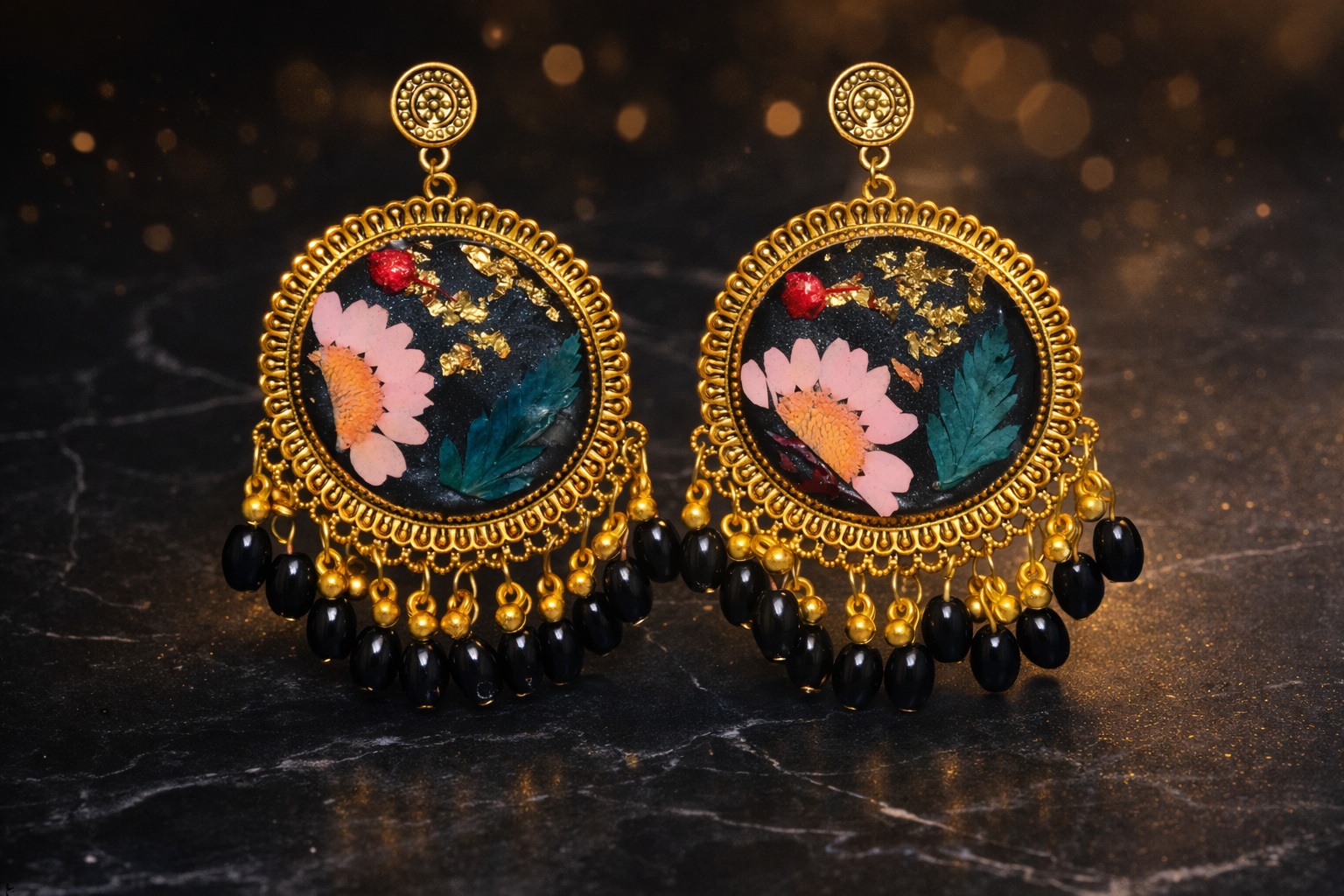 Floral Gold Statement Earrings