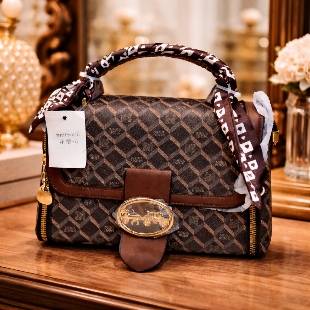Luxury Monogram Top Handle Handbag with Gold Clasp