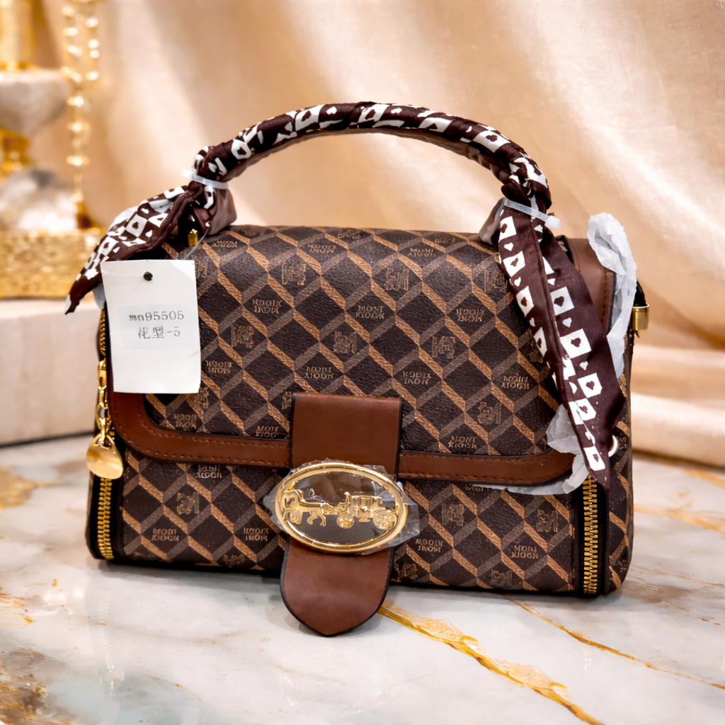 Luxury Monogram Top Handle Handbag with Gold Clasp-2